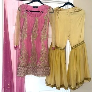 3 piece gharara pant Pakistani party suit by Gul Warun!